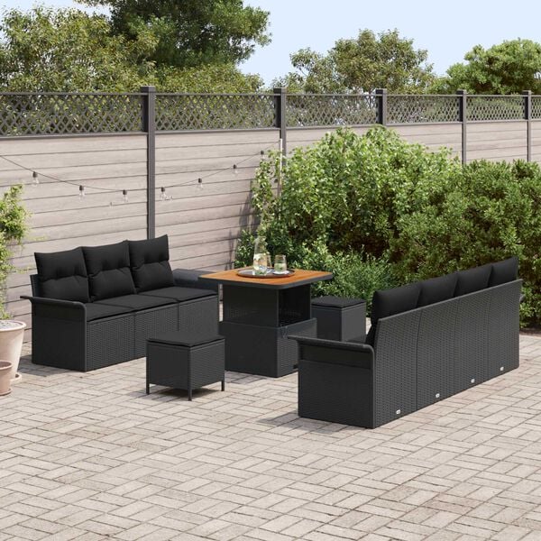 vidaXL Garden Sofa Set with Cushion with Storage 10 pcs Black