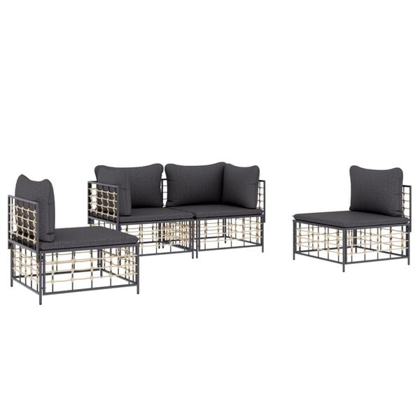 vidaXL 4 Piece Garden Lounge Set with Cushions Anthracite Poly Rattan