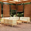 vidaXL 9 Piece Garden Lounge Set with Cream Cushions Solid Pinewood