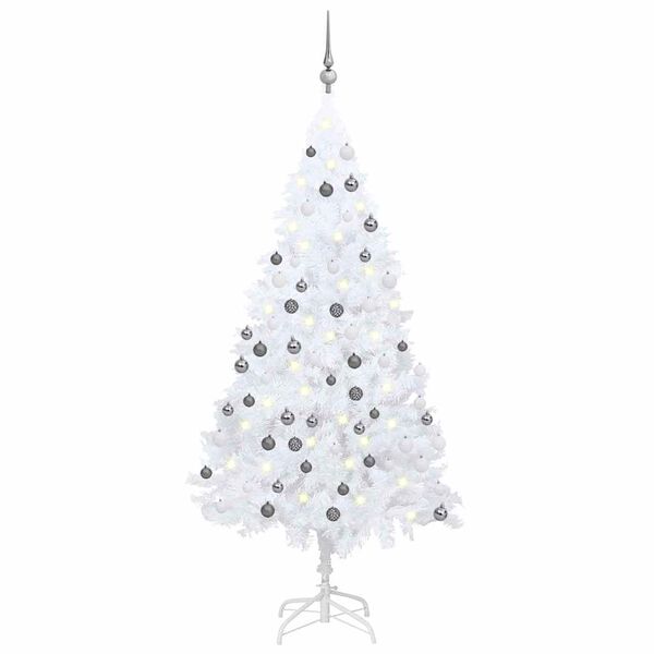 vidaXL Artificial Pre-lit Christmas Tree with Ball Set White 180 cm PVC