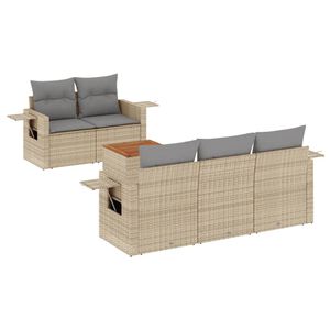 vidaXL 6 Piece Garden Sofa Set with Cushions Beige Poly Rattan