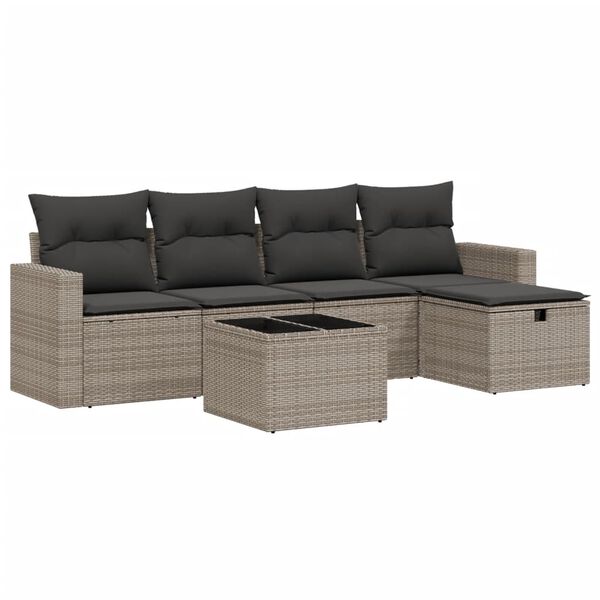 vidaXL 6 Piece Garden Sofa Set with Cushions Grey Poly Rattan