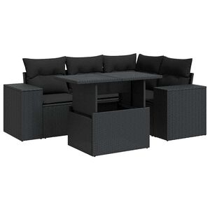 vidaXL 5 Piece Garden Sofa Set with Cushions Black Poly Rattan