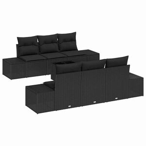 vidaXL Garden Sofa Set with Cushion 7 pcs Black Poly Rattan