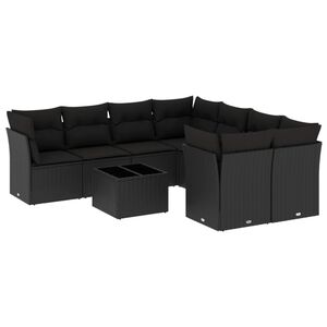 vidaXL 9 Piece Garden Sofa Set with Cushions Black Poly Rattan