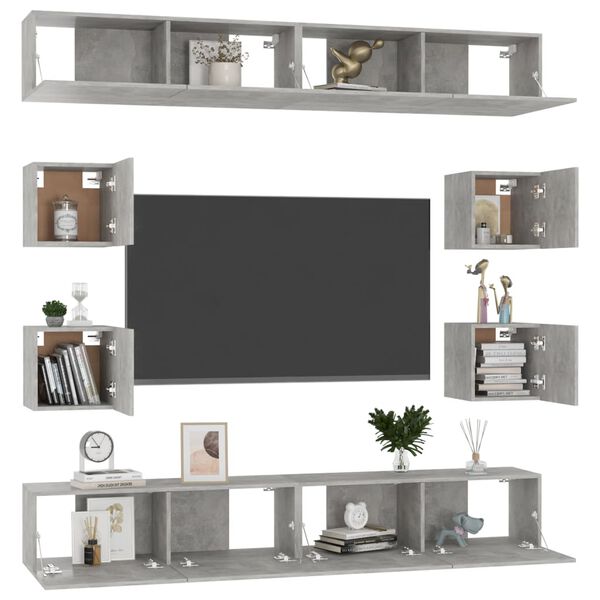vidaXL 8 Piece TV Cabinet Set Concrete Grey Engineered Wood