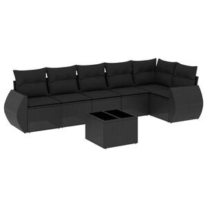 vidaXL 7 Piece Garden Sofa Set with Cushions Black Poly Rattan