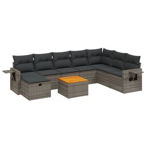 vidaXL 9 Piece Garden Sofa Set with Cushions Grey Poly Rattan