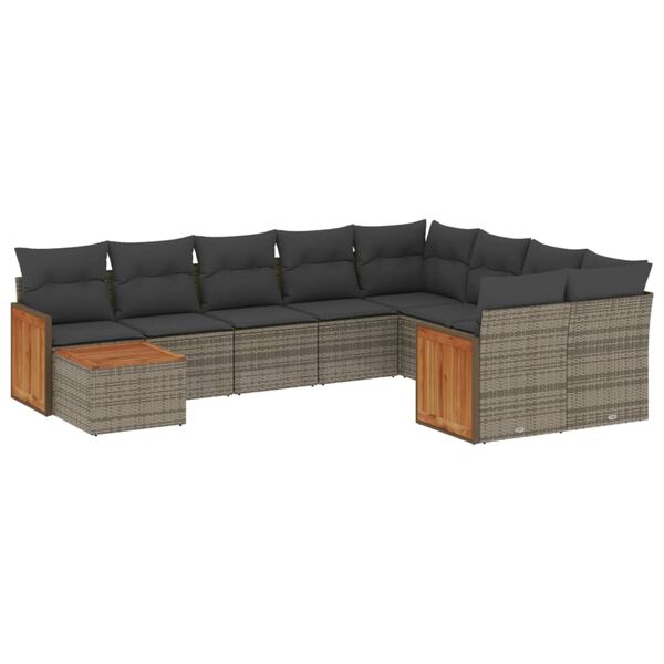 vidaXL 10 Piece Garden Sofa Set with Cushions Grey Poly Rattan