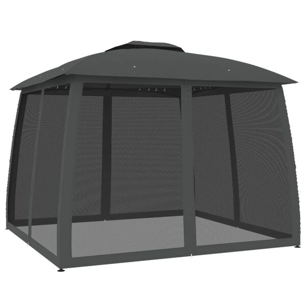 vidaXL Gazebo with Double Roof and Mesh Walls Anthracite 2.93x2.93 m Steel