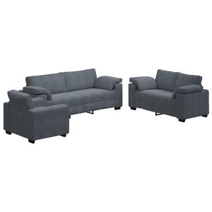 vidaXL 3 Piece Sofa Set with Cushions Dark Grey Velvet