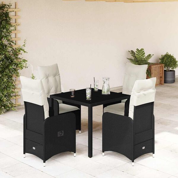 vidaXL 5 Piece Garden Bistro Set with Cushions Black Poly Rattan