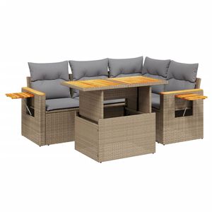 vidaXL 5 Piece Garden Sofa Set with Cushions Beige Poly Rattan