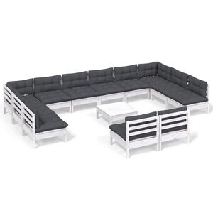 vidaXL 13 Piece Garden Lounge Set with Cushions White Solid Pinewood