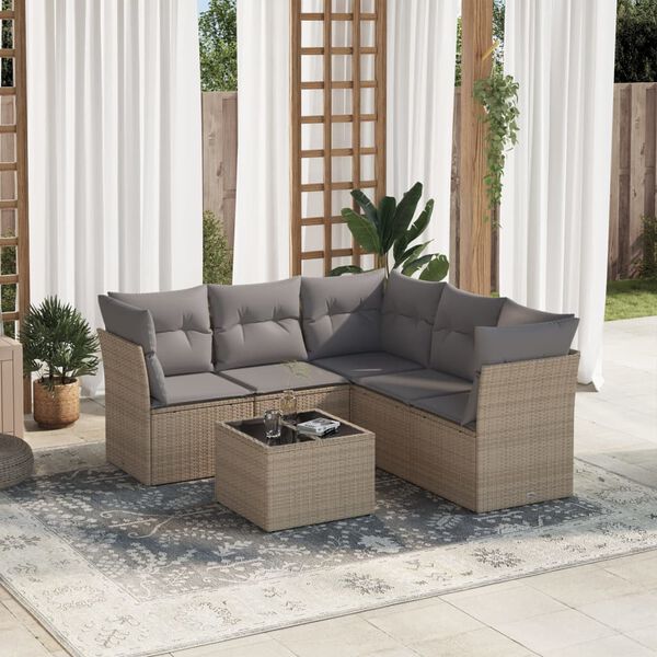 vidaXL 6 Piece Garden Sofa Set with Cushions Beige Poly Rattan