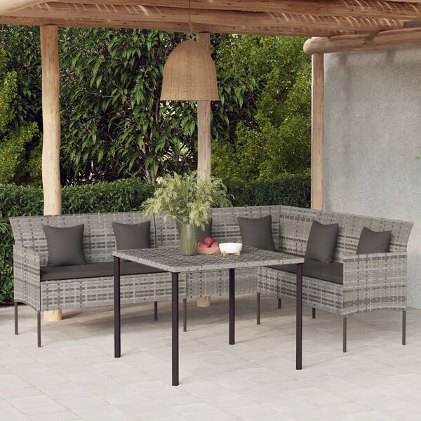 vidaXL L-shaped Garden Sofa with Cushions Grey Poly Rattan