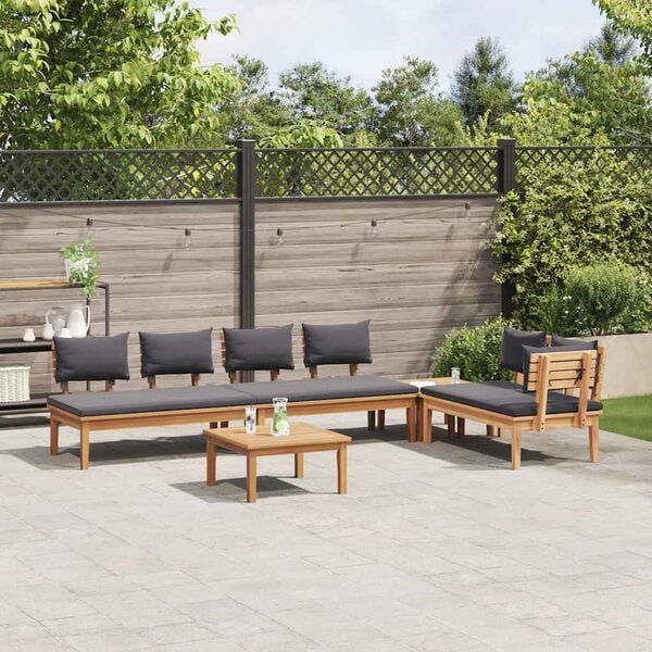 vidaXL Garden Bench Set with Cushion with Storage 5 pcs Brown and Grey