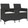 vidaXL Garden Sofa 2-Seater with Table and Cushions Black Poly Rattan
