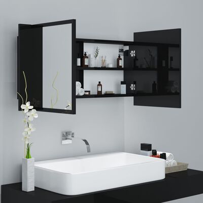 vidaXL LED Bathroom Mirror Cabinet High Gloss Black 90x12x45 cm