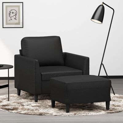 vidaXL Sofa Chair with Footstool Black 60 cm Faux Leather