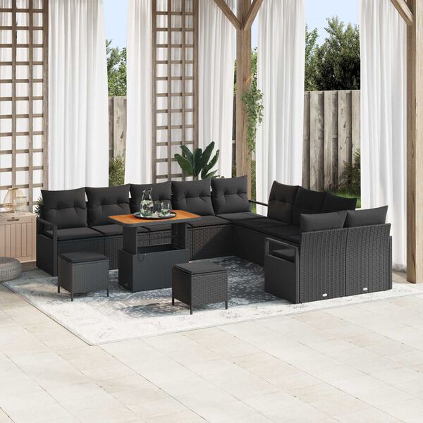 vidaXL Garden Sofa Set with Cushion with Storage 13 pcs Black