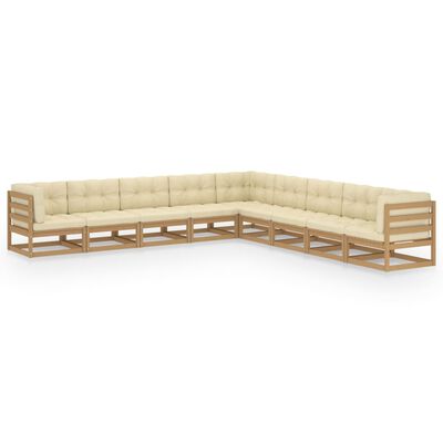 vidaXL 9 Piece Garden Lounge Set & Cushions Honey Brown Solid Pinewood