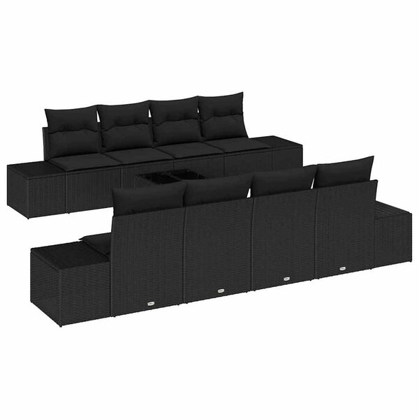 vidaXL Garden Sofa Set with Cushion 8 pcs Black Poly Rattan