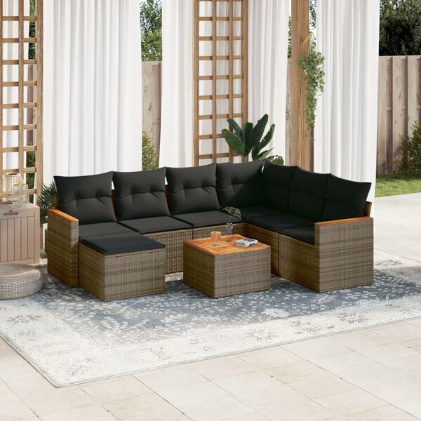 vidaXL 8 Piece Garden Sofa Set with Cushions Grey Poly Rattan