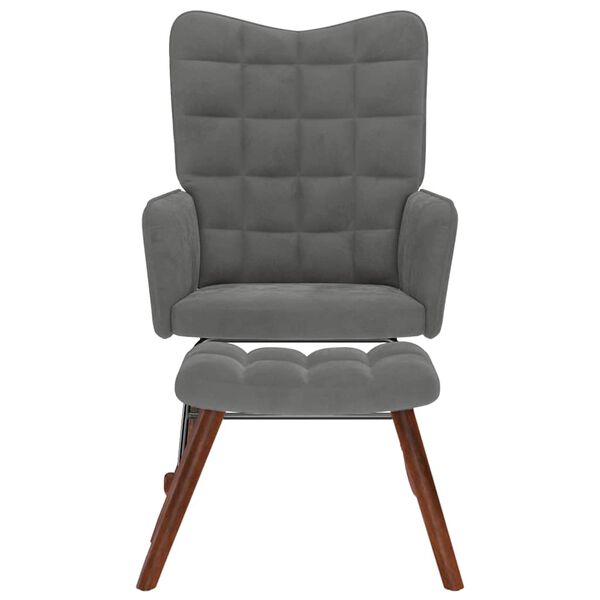 vidaXL Rocking Chair with Stool Dark Grey Velvet