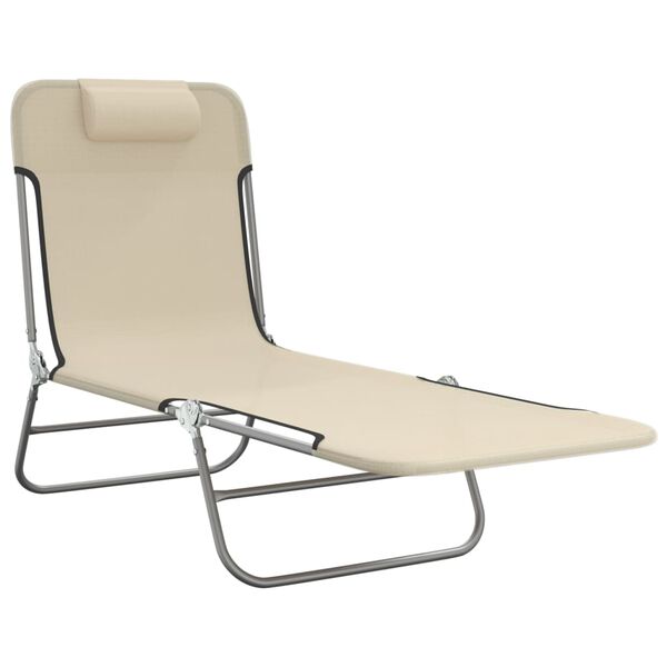 vidaXL Folding Sun Loungers 2 pcs Cream Textilene and Steel