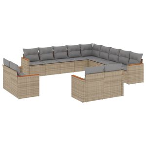 vidaXL 13 Piece Garden Sofa Set with Cushions Beige Poly Rattan