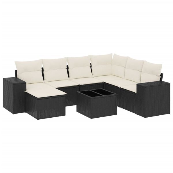 vidaXL 8 Piece Garden Sofa Set with Cushions Black Poly Rattan