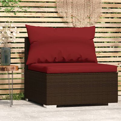 vidaXL Garden Middle Sofa with Cushions Brown Poly Rattan