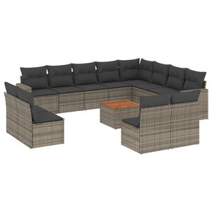 vidaXL 13 Piece Garden Sofa Set with Cushions Grey Poly Rattan