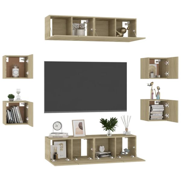 vidaXL 8 Piece TV Cabinet Set Sonoma Oak Engineered Wood