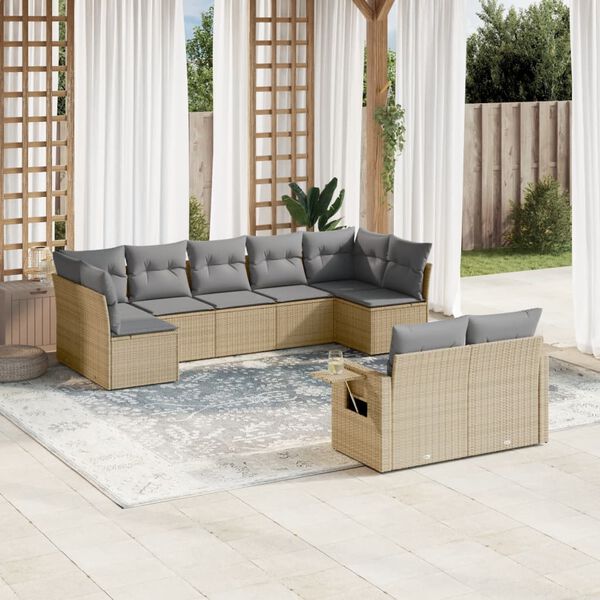 vidaXL 9 Piece Garden Sofa Set with Cushions Beige Poly Rattan