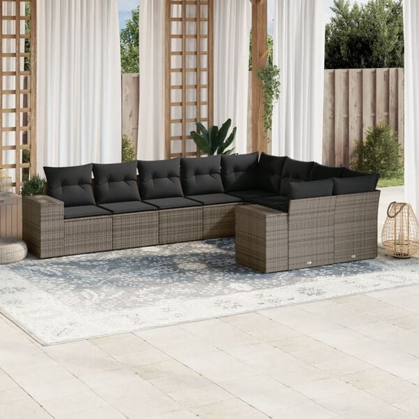 vidaXL 9 Piece Garden Sofa Set with Cushions Grey Poly Rattan