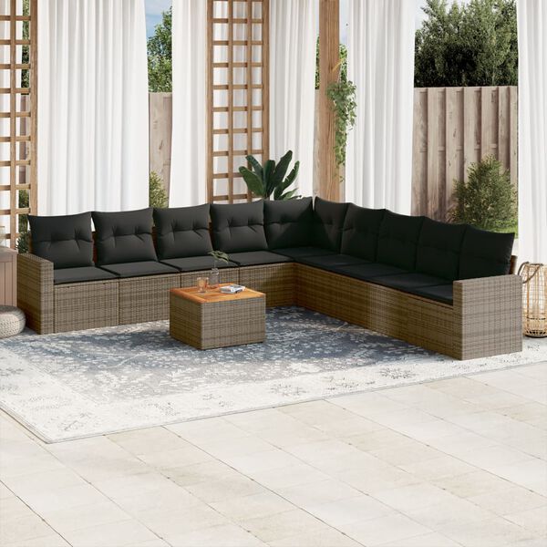 vidaXL 10 Piece Garden Sofa Set with Cushions Grey Poly Rattan