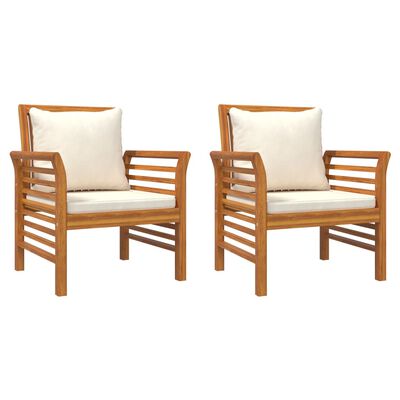 vidaXL Sofa Chairs with Cream White Cushions 2 pcs Solid Wood Acacia