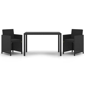 vidaXL Garden Dining Set | Black | PE Rattan Steel, Tempered Glass, Polyester