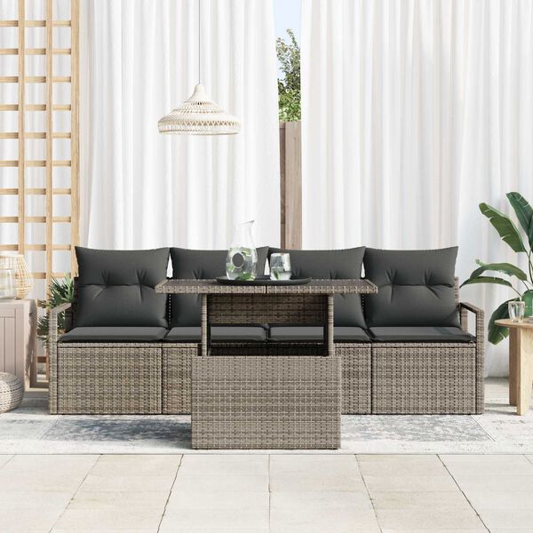 vidaXL Garden Sofa Set with Storage 5 pcs Grey Poly rattan