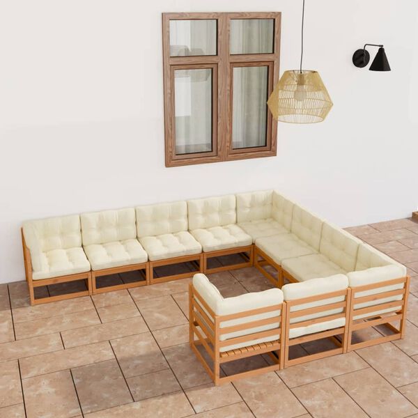 vidaXL 10 Piece Garden Lounge Set&Cushions Honey Brown Solid Pinewood