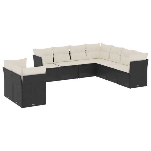 vidaXL 9 Piece Garden Sofa Set with Cushions Black Poly Rattan