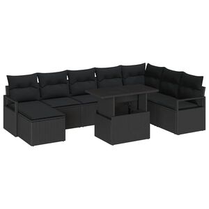 vidaXL Garden Sofa Set with Storage 9 pcs Black Poly rattan
