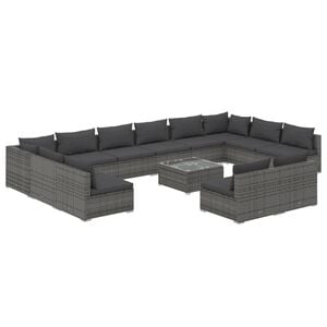 vidaXL 13 Piece Garden Lounge Set with Cushions Grey Poly Rattan