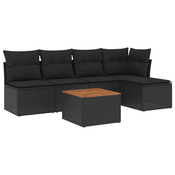 vidaXL 6 Piece Garden Sofa Set with Cushions Black Poly Rattan