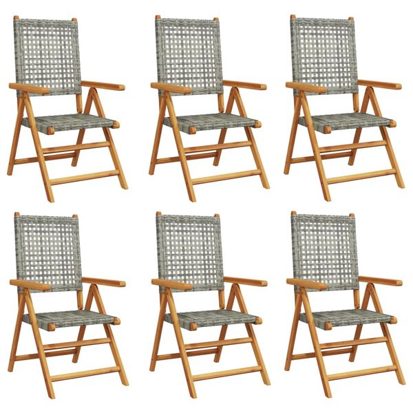 vidaXL Reclining Garden Chairs 6 pcs Grey Poly Rattan and Solid Wood