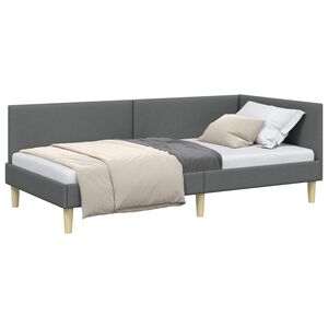 vidaXL Corner Bed Frame Dark Grey 90 cm x 190 cm Fabric and Plywood