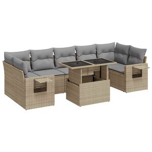 vidaXL 8 Piece Garden Sofa Set with Cushions Beige Poly Rattan