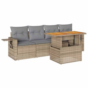 vidaXL 5 Piece Garden Sofa Set with Cushions Beige Poly Rattan